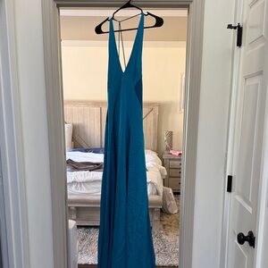 Elegant Backless Blue Maxi Dress